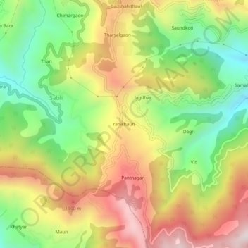 Mappa topografica ranichauri, altitudine, rilievo