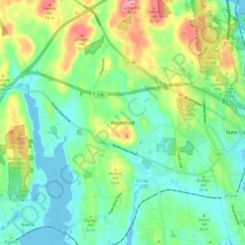 Mappa topografica Waterford, altitudine, rilievo