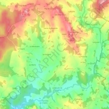 Mappa topografica Le Burg, altitudine, rilievo