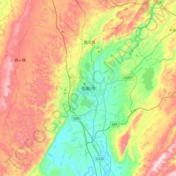 Mappa topografica 弥勒市, altitudine, rilievo