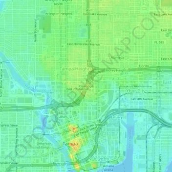 Mappa topografica Oakridge, altitudine, rilievo