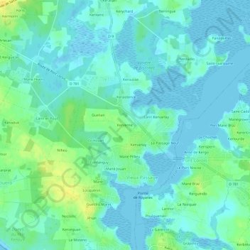 Mappa topografica Kervernic, altitudine, rilievo