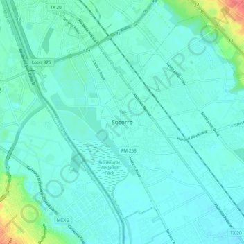 Mappa topografica Socorro, altitudine, rilievo