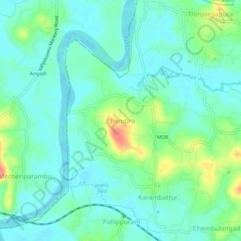 Mappa topografica Chembra, altitudine, rilievo