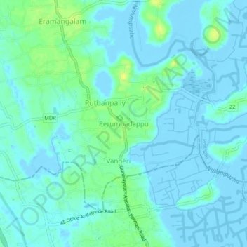 Mappa topografica Perumpadappu, altitudine, rilievo