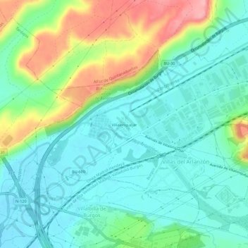Mappa topografica Villalonquéjar, altitudine, rilievo