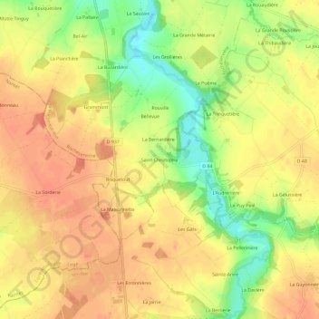 Mappa topografica Saint-Christophe, altitudine, rilievo