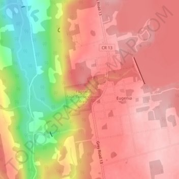 Mappa topografica Eugenia Falls, altitudine, rilievo