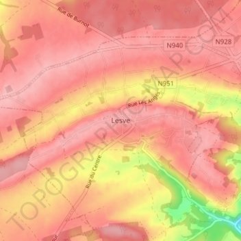 Mappa topografica Lesve, altitudine, rilievo