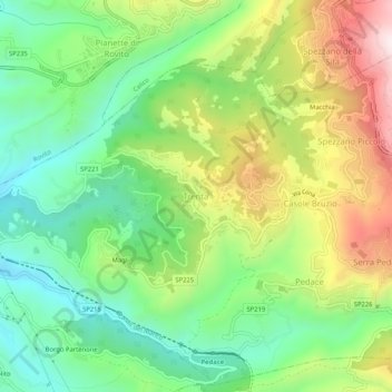 Mappa topografica Trenta, altitudine, rilievo