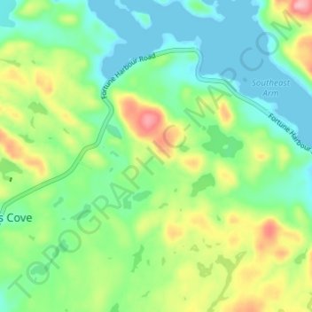 Mappa topografica Fortune Harbour, altitudine, rilievo