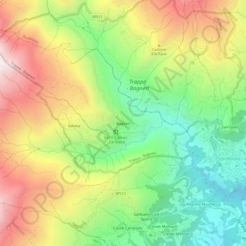 Mappa topografica Bagneri, altitudine, rilievo