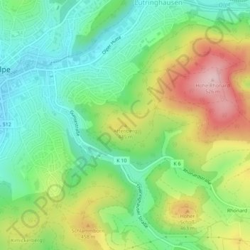 Mappa topografica Attenberg, altitudine, rilievo