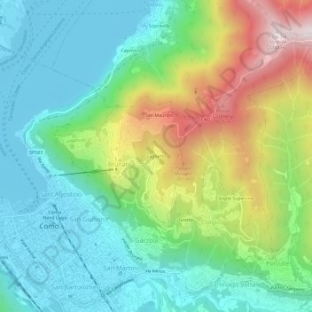 Mappa topografica Laghetto, altitudine, rilievo