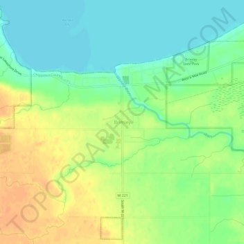 Mappa topografica Brimley, altitudine, rilievo