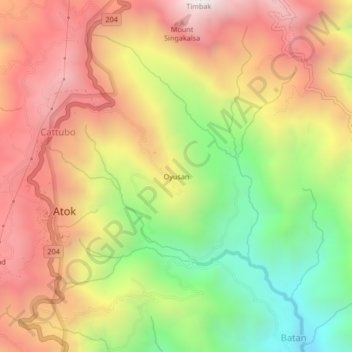 Mappa topografica Oyusan, altitudine, rilievo