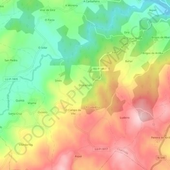 Mappa topografica Derramán, altitudine, rilievo