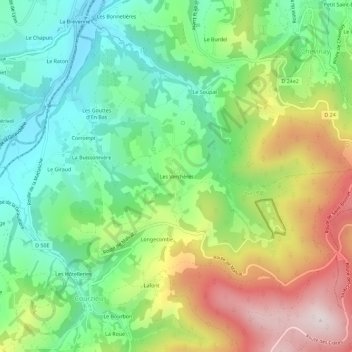 Mappa topografica Les Verchères, altitudine, rilievo