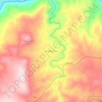 Mappa topografica Macedo do Peso, altitudine, rilievo