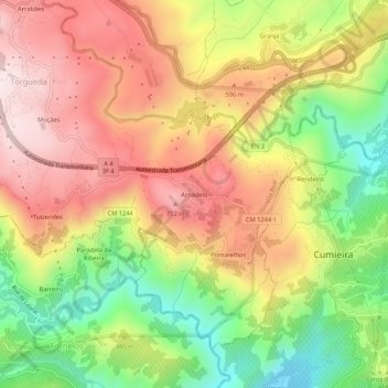 Mappa topografica Arnadelo, altitudine, rilievo