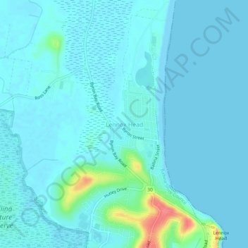 Mappa topografica Lennox Head, altitudine, rilievo