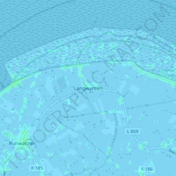 Mappa topografica Langwarden, altitudine, rilievo