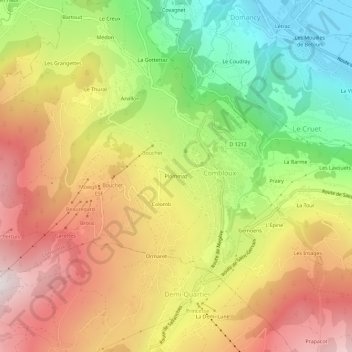 Mappa topografica Plommaz, altitudine, rilievo