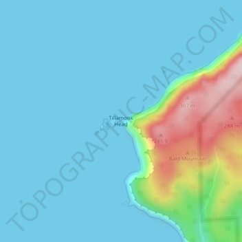 Mappa topografica Tillamook Head, altitudine, rilievo