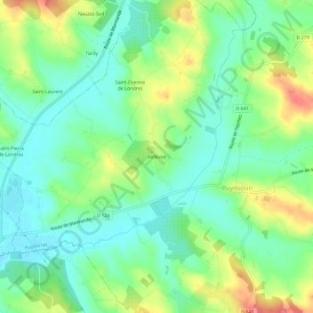 Mappa topografica Bellevue, altitudine, rilievo