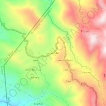Mappa topografica Upper Palali, altitudine, rilievo