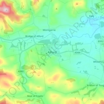Mappa topografica Alford, altitudine, rilievo