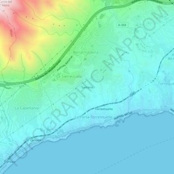 Mappa topografica Santana, altitudine, rilievo