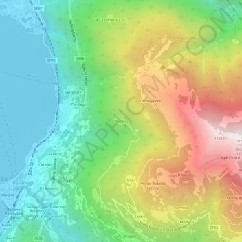 Mappa topografica Noceno, altitudine, rilievo