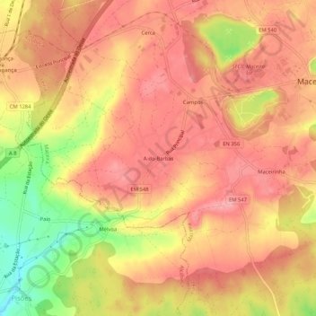 Mappa topografica A-do-Barbas, altitudine, rilievo
