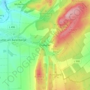 Mappa topografica Ostlutter, altitudine, rilievo
