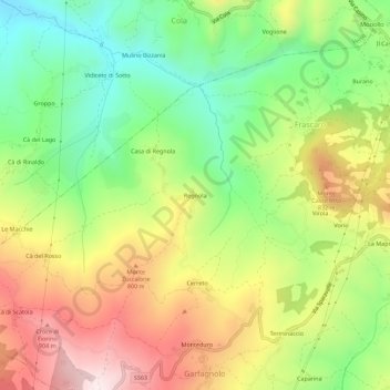 Mappa topografica Regnola, altitudine, rilievo