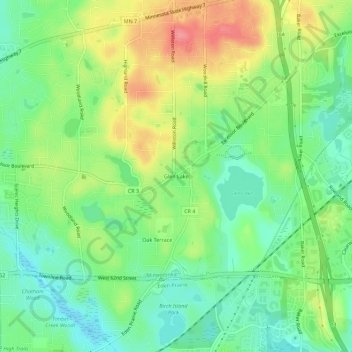 Mappa topografica Glen Lake, altitudine, rilievo