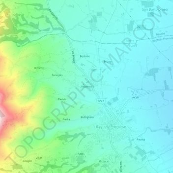 Mappa topografica Villaretto, altitudine, rilievo