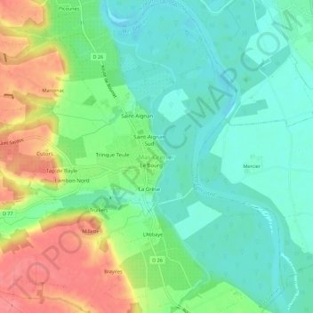 Mappa topografica Mas-Grenier, altitudine, rilievo