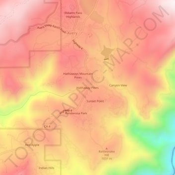 Mappa topografica Hathaway Pines, altitudine, rilievo