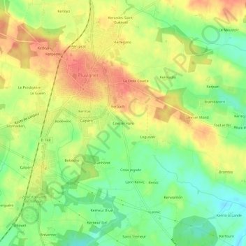 Mappa topografica Coët er Harv, altitudine, rilievo