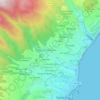 Mappa topografica Lomo Espanta, altitudine, rilievo