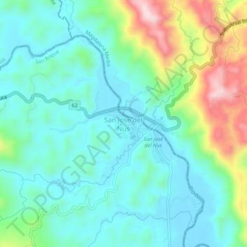 Mappa topografica San Jose del Nus, altitudine, rilievo