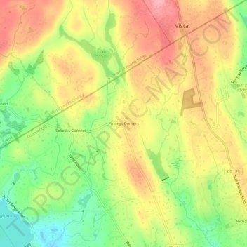 Mappa topografica Pinneys Corners, altitudine, rilievo
