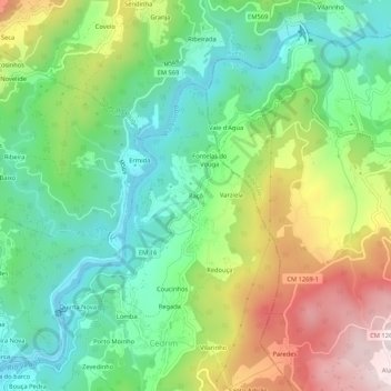 Mappa topografica Paçô, altitudine, rilievo