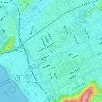Mappa topografica Cerro Amarillo, altitudine, rilievo