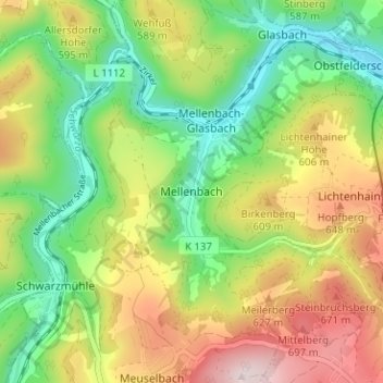 Mappa topografica Mellenbach, altitudine, rilievo