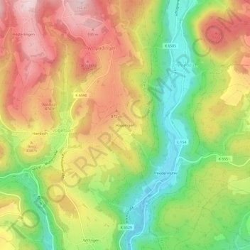 Mappa topografica Happingen, altitudine, rilievo