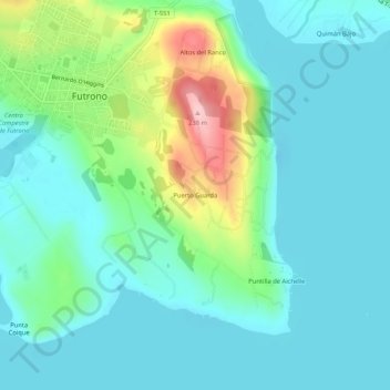 Mappa topografica Puerto Guarda, altitudine, rilievo