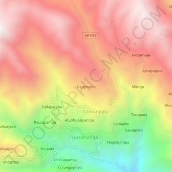 Mappa topografica Cajajmarca, altitudine, rilievo